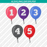 Balloons Numbers Birthday Party Printable SVG Vector Silhouette Cameo Cricut Cut File Clipart Png Dxf Eps