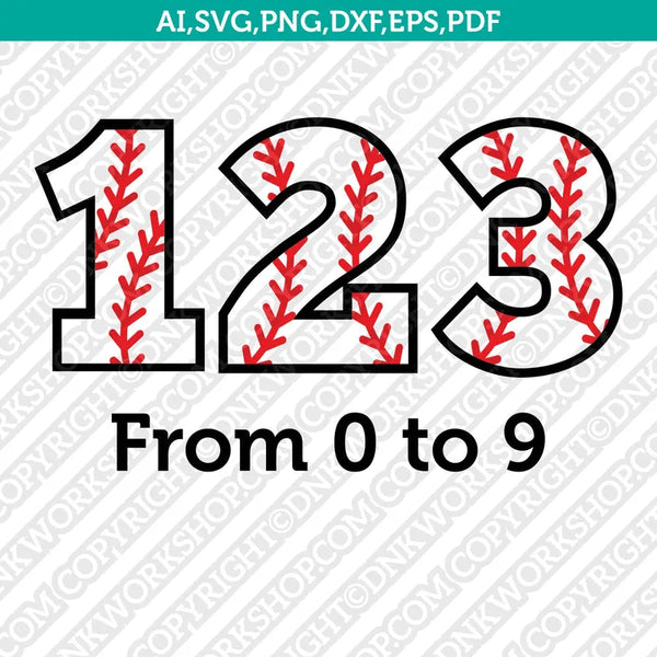Baseball Softball Numbers Printable SVG Vector Silhouette Cameo Cricut Cut File Clipart Png Dxf Eps