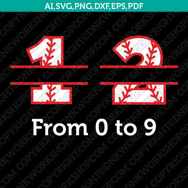 Baseball Softball Split Monogram Frame Numbers SVG Vector Silhouette Cameo Cricut Cut File Clipart Png Dxf Eps