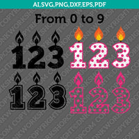 Birthday Numbers Candle SVG Vector Silhouette Cameo Cricut Cut File Clipart Png Dxf Eps