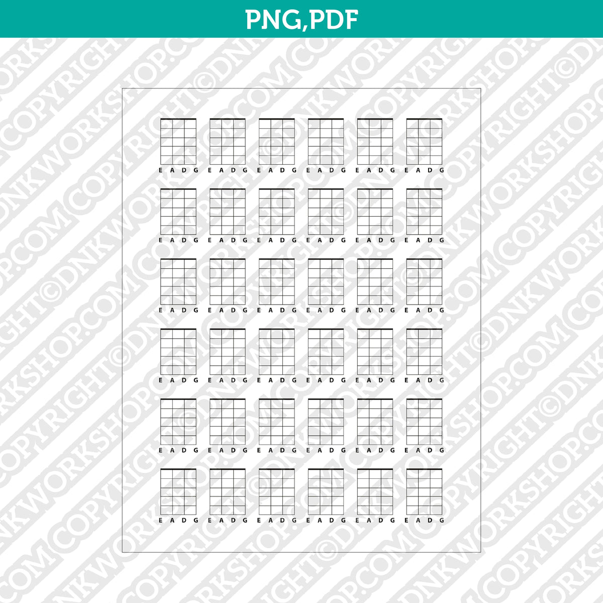 Blank Printable Guitar Chord Charts Diagram Sheet 4 String PDF PNG | A ...