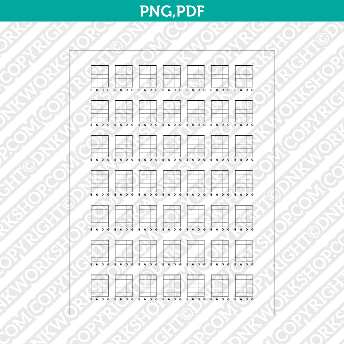 Blank Printable Guitar Chord Charts Diagram Sheet 4 String PDF PNG | A ...