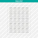 Blank Printable Guitar Chord Charts Diagram Sheet 4 String PDF PNG | A4 US Letter 5x7