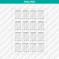 Blank Printable Guitar Chord Charts Diagram Sheet 4 String PDF PNG | A4 US Letter 5x7