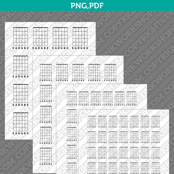 Blank Printable Guitar Chord Charts Diagram Sheet 6 String PDF PNG | A4 US Letter 5x7