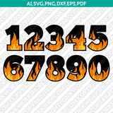 Blaze Flame Fire Burn Burning Numbers Printable SVG Birthday Party Vector Cricut Laser Cut File Clipart Png Eps Dxf