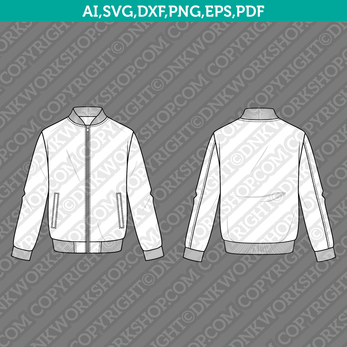 Bomber Jacket SVG CAD Technical Flat Design Sketch Fashion Clipart Png ...