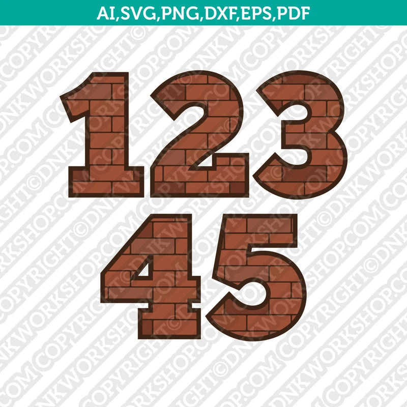 Brick Numbers SVG Vector Silhouette Cameo Cricut Cut File Clipart ...
