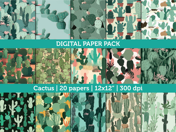 Digital Papers | Digital Scrapbooking Cactus Paper Instant Download