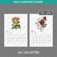 Flower Calendar Printable 2024 PDF | A4 & US Letter - Monday Sunday