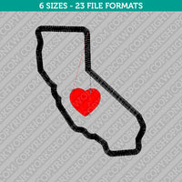 California State Map Outline Heart Embroidery Design - 6 Sizes - INSTANT DOWNLOAD
