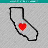 California State Map Outline Heart Embroidery Design - 6 Sizes - INSTANT DOWNLOAD