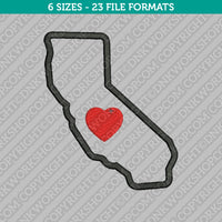 California State Map Outline Heart Embroidery Design - 6 Sizes - INSTANT DOWNLOAD