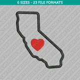California State Map Outline Heart Embroidery Design - 6 Sizes - INSTANT DOWNLOAD