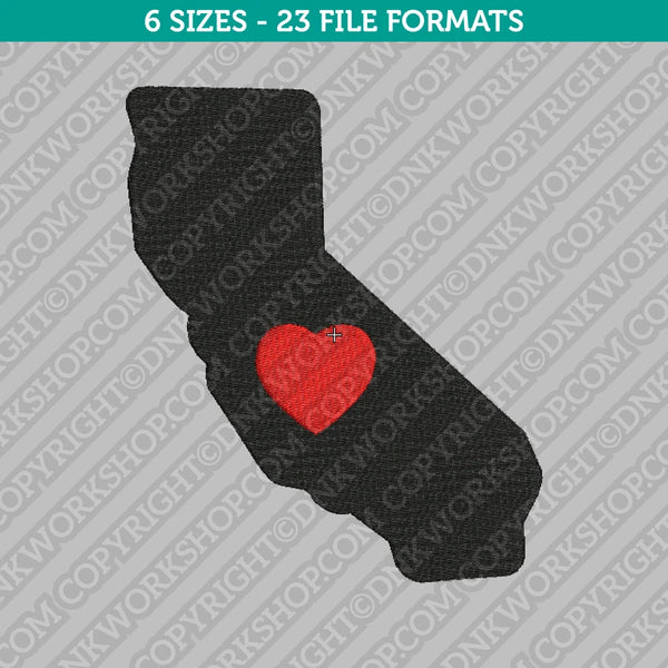 California State Map Heart Embroidery Design - 6 Sizes - INSTANT DOWNLOAD