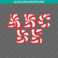 Candy Cane Christmas Letters Font Alphabet Lettering Party SVG Vector Silhouette Cameo Cricut Cut File Clipart Png Eps Dxf