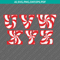 Candy Cane Christmas Letters Font Alphabet Lettering Party SVG Vector Silhouette Cameo Cricut Cut File Clipart Png Eps Dxf
