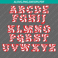 Candy Cane Christmas Letters Font Alphabet Lettering Party SVG Vector Silhouette Cameo Cricut Cut File Clipart Png Eps Dxf