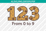 Chocolate Chip Cookies Numbers SVG Vector Silhouette Cameo Cricut Cut File Clipart Png Eps Dxf
