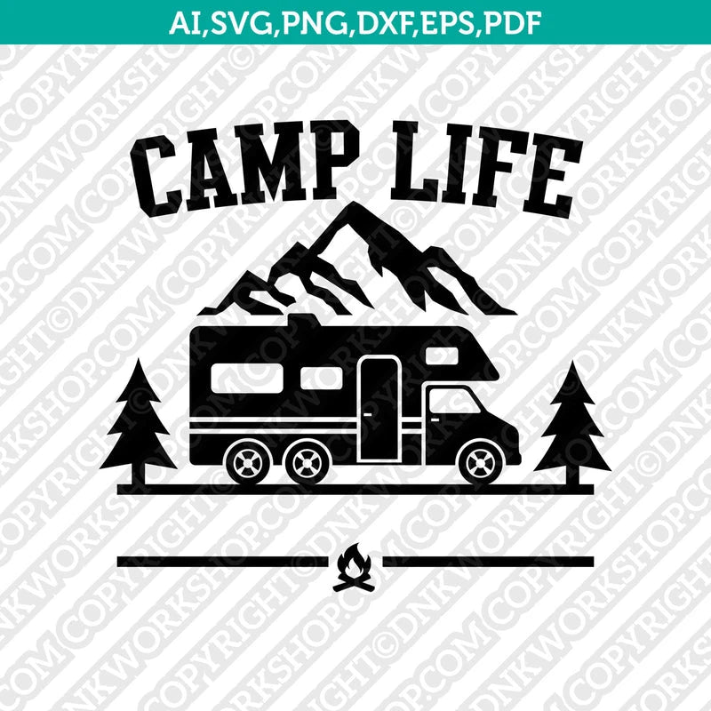 Class C Motorhome RV Camp Life Campsite SVG Silhouette Cameo Cricut Cu ...