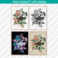 Classic-Vintage-Watercolor-Painting-Botanical-Eurasian-Wren-Bird-Raspberry-Plant-Printable-Wall-Art