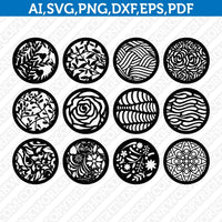 12 Coaster Floral Flower Ornament Leaf Template SVG Earring Laser Cut File Decorative Panel Cricut Dxf Eps Png Pdf RE02