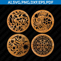 12 Coaster Floral Flower Ornament Leaf Template SVG Earring Laser Cut File Decorative Panel Cricut Dxf Eps Png Pdf RE02