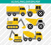 Construction Transportation Dump Truck Crane Tractor Excavator Backhoe SVG Vector Cricut Cut File Clipart Png Eps Dxf
