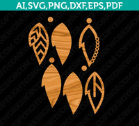Cork Boho Leaf Earring Template SVG Silhouette Cameo Vector Cricut Laser Cut File Png Eps Dxf