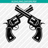 Crossed Guns Double Gun Cowboy Revolver Handgun Pistol Shooting SVG Cut File Cricut Vector Sticker Decal Silhouette Cameo Dxf PNG Eps