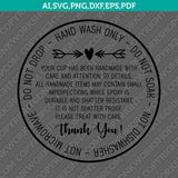 Cup Care Circle Instruction Label Care Card Thank You for Buying Handmade Cup SVG Silhouette Cameo Cricut Cut File Vector Png Eps Dxf