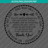 Cup Care Circle Instruction Label Care Card Thank You for Buying Handmade Cup SVG Silhouette Cameo Cricut Cut File Vector Png Eps Dxf