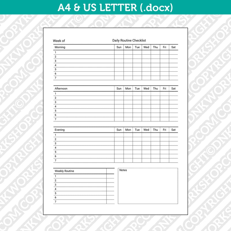 Editable Daily Checklist Template Microsoft Word A4 & US Letter