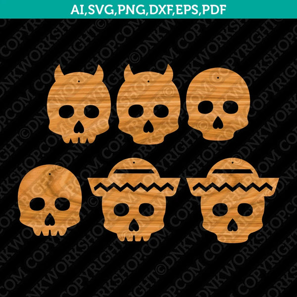 Día de Muertos Skull Earring Template SVG Laser Cut File Vector Cricut Silhouette Cameo Clipart Png Dxf Eps