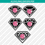 Diamond Split Monogram Frame Gemstone Gem Jewelry Jewel Emerald Crystal SVG Cut File Vector Cricut Silhouette Cameo Clipart Png Dxf Eps