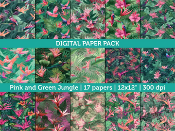 pink and green jungle digital paper patterns