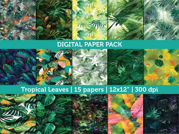 Tropical leaves digital paper patterns