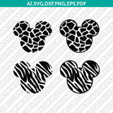 Disney Mickey Minnie Mouse Animal Pattern Cheetah Leopard Cow Tiger Giraffe Zebra Print  SVG Cricut Cut File Png Eps Dxf Vector
