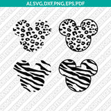 Disney Mickey Minnie Mouse Animal Pattern Cheetah Leopard Cow Tiger Giraffe Zebra Print  SVG Cricut Cut File Png Eps Dxf Vector