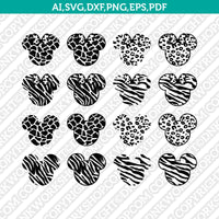 Disney Mickey Minnie Mouse Animal Pattern Cheetah Leopard Cow Tiger Giraffe Zebra Print  SVG Cricut Cut File Png Eps Dxf Vector