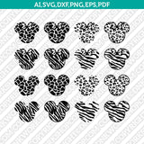 Disney Mickey Minnie Mouse Animal Pattern Cheetah Leopard Cow Tiger Giraffe Zebra Print  SVG Cricut Cut File Png Eps Dxf Vector