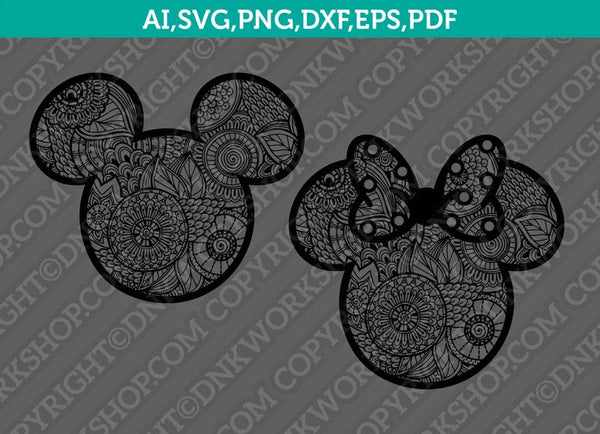Mickey Minnie Mouse Mandala Zentangle SVG Laser Cut File CNC Plasma Silhouette Cameo Cricut