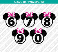 Disney Minnie Mouse Monogram Frame Numbers Birthday Party SVG Vector Cricut Cutting File Clipart Png Eps Dxf