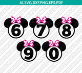 Disney Minnie Mouse Monogram Frame Numbers Birthday Party SVG Vector Cricut Cutting File Clipart Png Eps Dxf