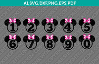 Disney Minnie Mouse Monogram Frame Numbers Birthday Party SVG Vector Cricut Cutting File Clipart Png Eps Dxf