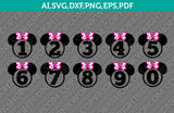 Disney Minnie Mouse Monogram Frame Numbers Birthday Party SVG Vector Cricut Cutting File Clipart Png Eps Dxf