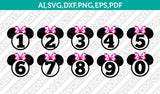 Disney Minnie Mouse Monogram Frame Numbers Birthday Party SVG Vector Cricut Cutting File Clipart Png Eps Dxf