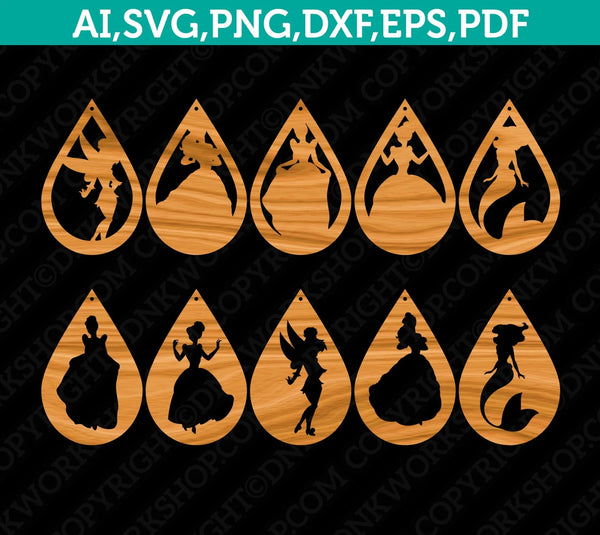 Princess Earring Template Svg Vector Cricut Laser Cut File Clipart Png Eps Dxf