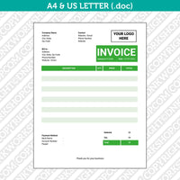 Invoice Template Word - Printable Bill Receipt | A4 & US Letter