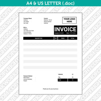 Invoice Template Word - Printable Bill Receipt | A4 & US Letter